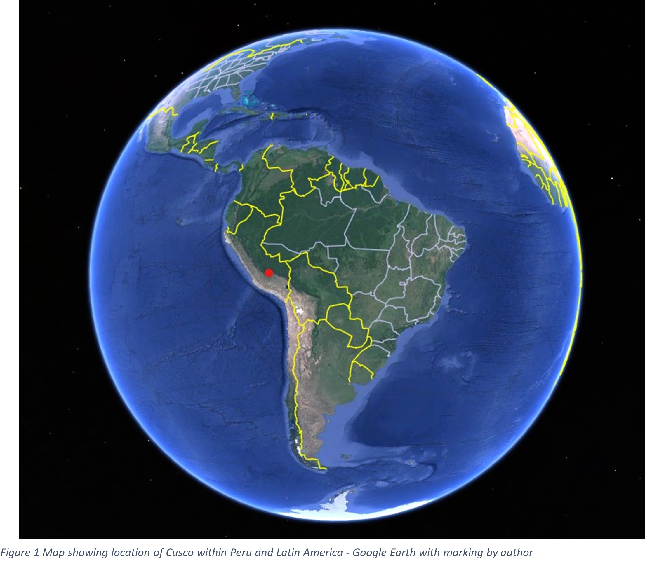 1. Cusco red dot within Peru and Latin America