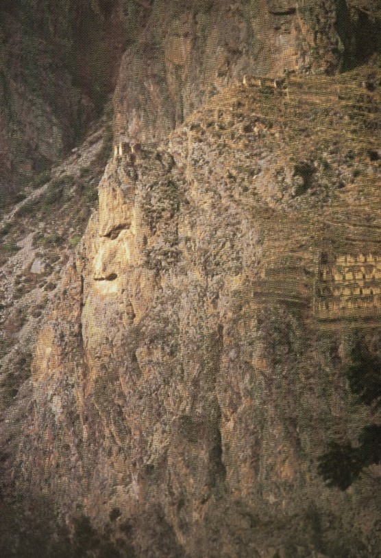 12. Wiracocha or Tunupa as seen from the main square in Ollantaytambo With permission by publisher Aedo Productions Credits. Fernando Elorrieta.png