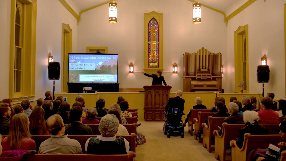 Sister Sharon Eubank begins her talk at the 2019 Fall Forum